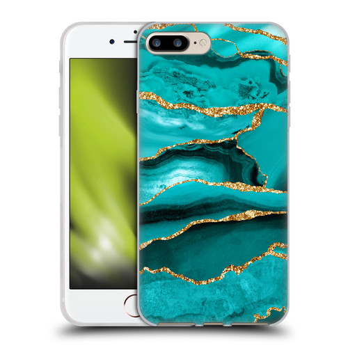 UtArt Malachite Emerald Aquamarine Gold Waves Soft Gel Case for Apple iPhone 7 Plus / iPhone 8 Plus