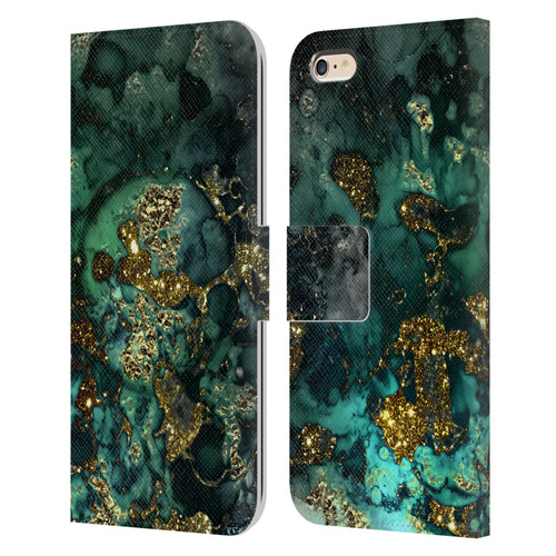 UtArt Malachite Emerald Gold And Seafoam Green Leather Book Wallet Case Cover For Apple iPhone 6 Plus / iPhone 6s Plus