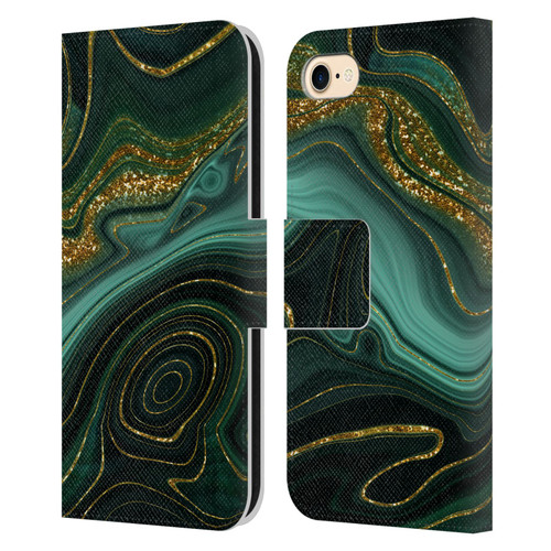 UtArt Malachite Emerald Gilded Teal Leather Book Wallet Case Cover For Apple iPhone 7 / 8 / SE 2020 & 2022