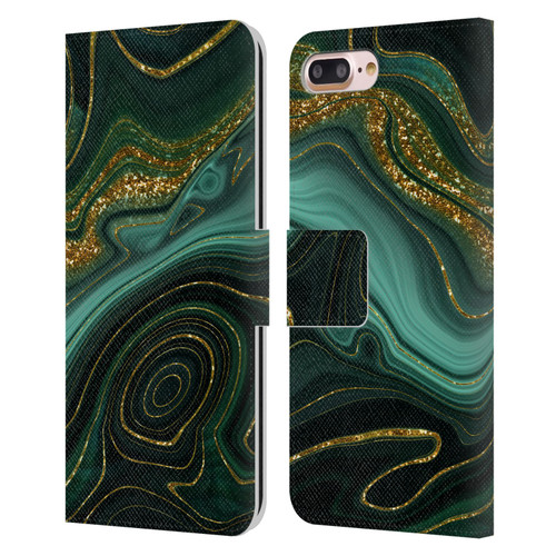 UtArt Malachite Emerald Gilded Teal Leather Book Wallet Case Cover For Apple iPhone 7 Plus / iPhone 8 Plus