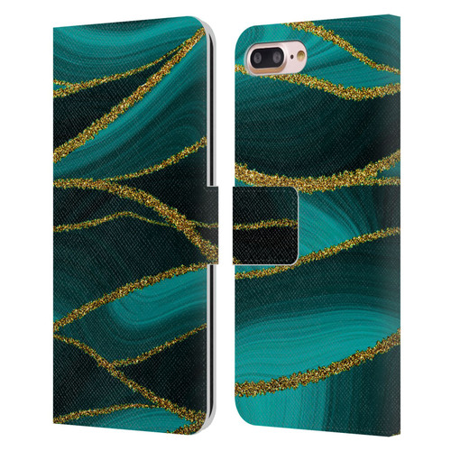 UtArt Malachite Emerald Turquoise Shimmers Leather Book Wallet Case Cover For Apple iPhone 7 Plus / iPhone 8 Plus