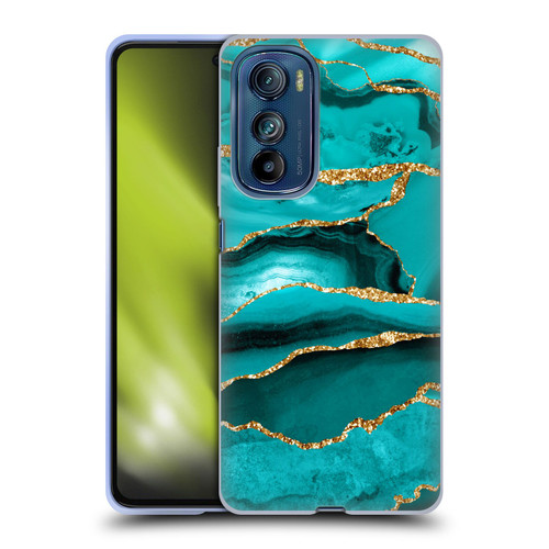 UtArt Malachite Emerald Aquamarine Gold Waves Soft Gel Case for Motorola Edge 30