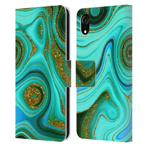 UtArt Malachite Emerald Liquid Gem Leather Book Wallet Case Cover For Apple iPhone XR
