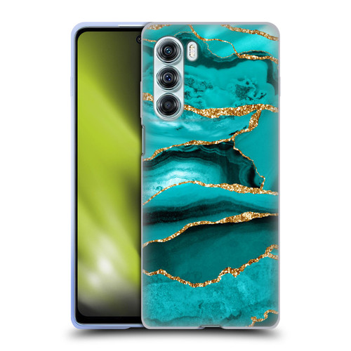 UtArt Malachite Emerald Aquamarine Gold Waves Soft Gel Case for Motorola Edge S30 / Moto G200 5G