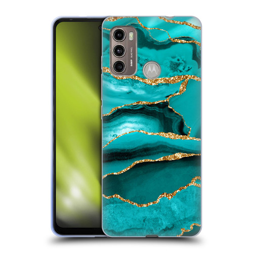 UtArt Malachite Emerald Aquamarine Gold Waves Soft Gel Case for Motorola Moto G60 / Moto G40 Fusion