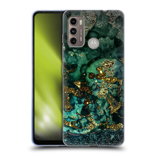 UtArt Malachite Emerald Gold And Seafoam Green Soft Gel Case for Motorola Moto G60 / Moto G40 Fusion