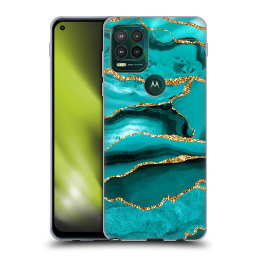 UtArt Malachite Emerald Aquamarine Gold Waves Soft Gel Case for Motorola Moto G Stylus 5G 2021