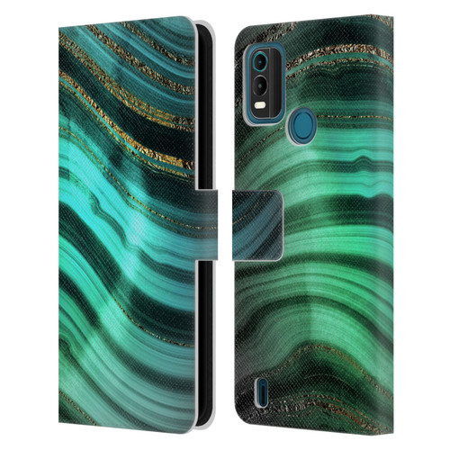 UtArt Malachite Emerald Glitter Gradient Leather Book Wallet Case Cover For Nokia G11 Plus