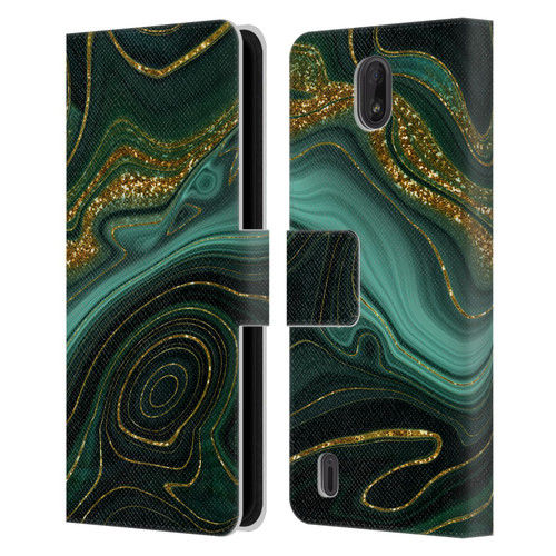 UtArt Malachite Emerald Gilded Teal Leather Book Wallet Case Cover For Nokia C01 Plus/C1 2nd Edition