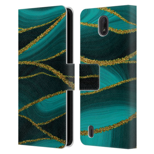 UtArt Malachite Emerald Turquoise Shimmers Leather Book Wallet Case Cover For Nokia C01 Plus/C1 2nd Edition