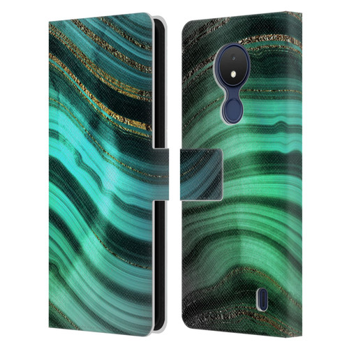 UtArt Malachite Emerald Glitter Gradient Leather Book Wallet Case Cover For Nokia C21