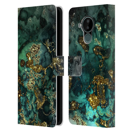 UtArt Malachite Emerald Gold And Seafoam Green Leather Book Wallet Case Cover For Nokia C30