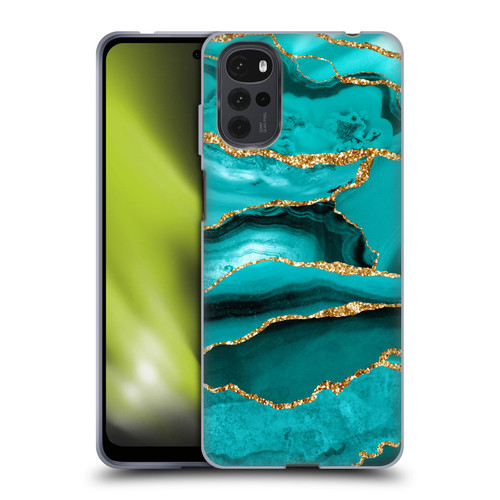 UtArt Malachite Emerald Aquamarine Gold Waves Soft Gel Case for Motorola Moto G22