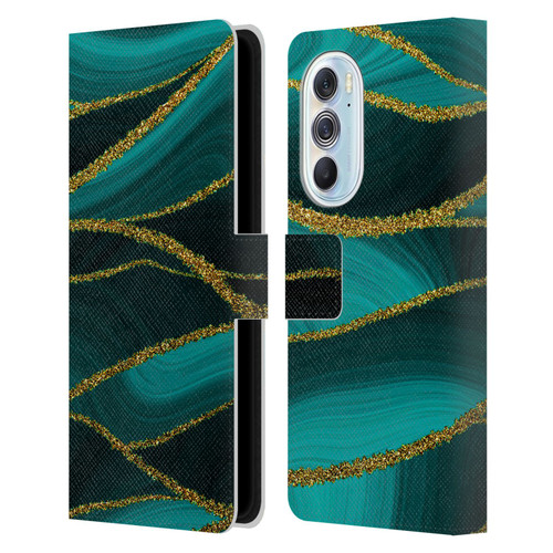 UtArt Malachite Emerald Turquoise Shimmers Leather Book Wallet Case Cover For Motorola Edge X30