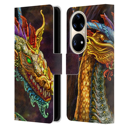 Myles Pinkney Mythical Silver Dragon Leather Book Wallet Case Cover For Huawei P50 Pro