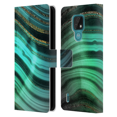 UtArt Malachite Emerald Glitter Gradient Leather Book Wallet Case Cover For Motorola Moto E7