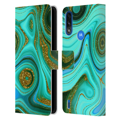 UtArt Malachite Emerald Liquid Gem Leather Book Wallet Case Cover For Motorola Moto E7 Power / Moto E7i Power