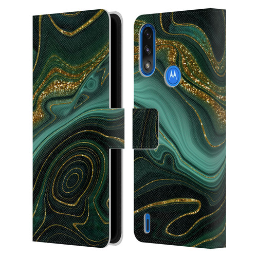 UtArt Malachite Emerald Gilded Teal Leather Book Wallet Case Cover For Motorola Moto E7 Power / Moto E7i Power