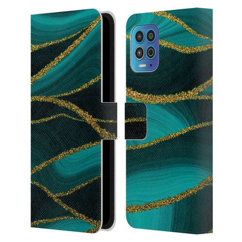 UtArt Malachite Emerald Turquoise Shimmers Leather Book Wallet Case Cover For Motorola Moto G100