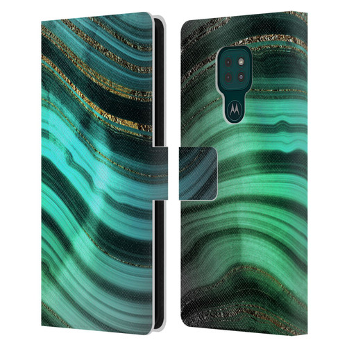 UtArt Malachite Emerald Glitter Gradient Leather Book Wallet Case Cover For Motorola Moto G9 Play