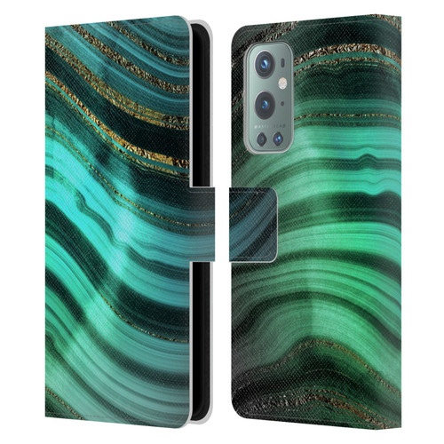 UtArt Malachite Emerald Glitter Gradient Leather Book Wallet Case Cover For OnePlus 9