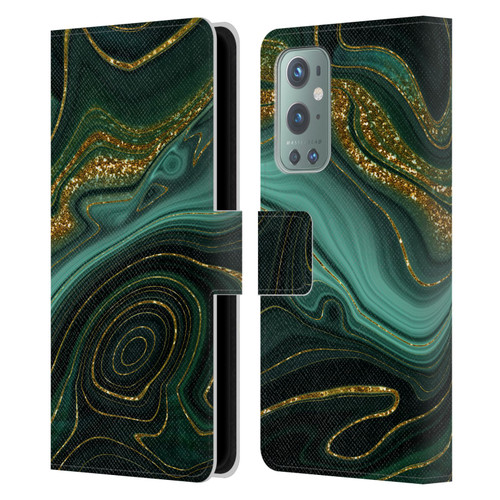 UtArt Malachite Emerald Gilded Teal Leather Book Wallet Case Cover For OnePlus 9