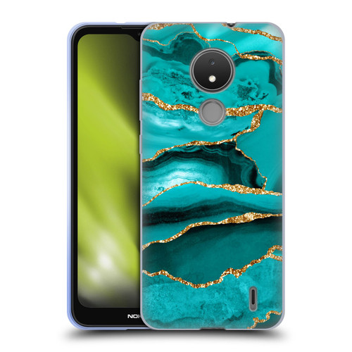 UtArt Malachite Emerald Aquamarine Gold Waves Soft Gel Case for Nokia C21