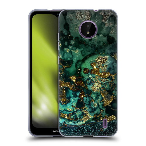 UtArt Malachite Emerald Gold And Seafoam Green Soft Gel Case for Nokia C10 / C20
