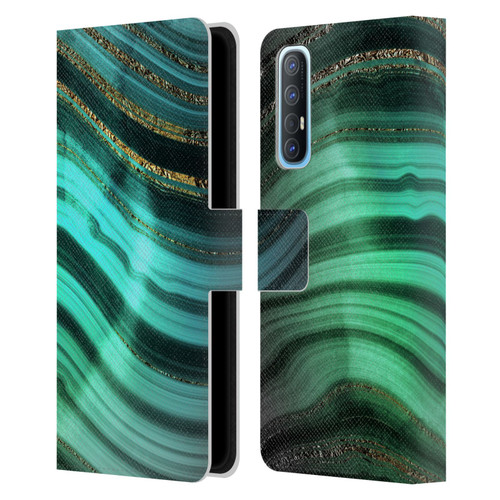 UtArt Malachite Emerald Glitter Gradient Leather Book Wallet Case Cover For OPPO Find X2 Neo 5G
