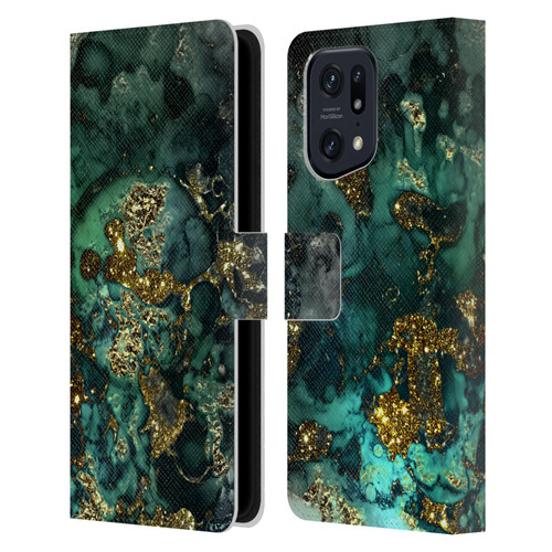 UtArt Malachite Emerald Gold And Seafoam Green Leather Book Wallet Case Cover For OPPO Find X5 Pro