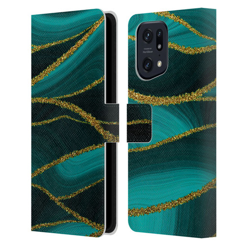 UtArt Malachite Emerald Turquoise Shimmers Leather Book Wallet Case Cover For OPPO Find X5 Pro