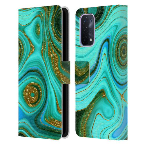 UtArt Malachite Emerald Liquid Gem Leather Book Wallet Case Cover For OPPO A54 5G