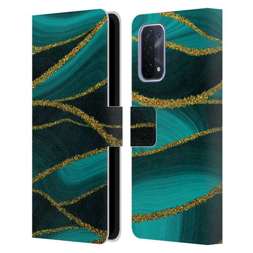 UtArt Malachite Emerald Turquoise Shimmers Leather Book Wallet Case Cover For OPPO A54 5G