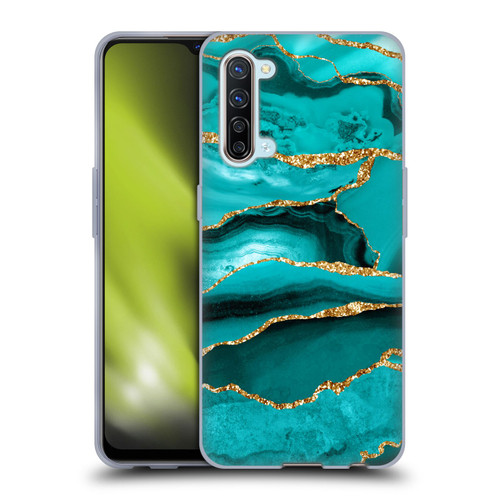 UtArt Malachite Emerald Aquamarine Gold Waves Soft Gel Case for OPPO Find X2 Lite 5G