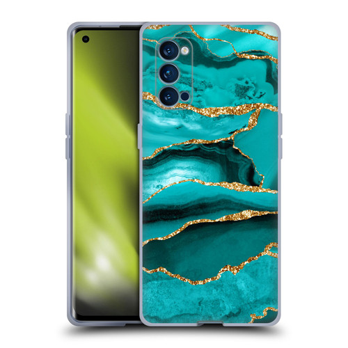UtArt Malachite Emerald Aquamarine Gold Waves Soft Gel Case for OPPO Reno 4 Pro 5G