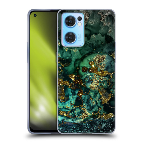 UtArt Malachite Emerald Gold And Seafoam Green Soft Gel Case for OPPO Reno7 5G / Find X5 Lite