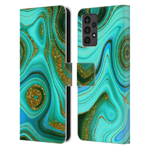 UtArt Malachite Emerald Liquid Gem Leather Book Wallet Case Cover For Samsung Galaxy A13 (2022)