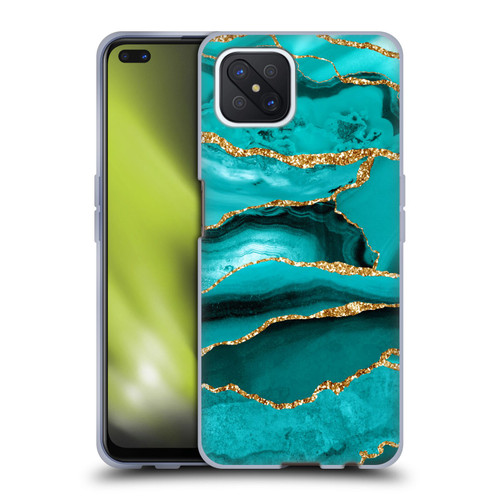 UtArt Malachite Emerald Aquamarine Gold Waves Soft Gel Case for OPPO Reno4 Z 5G