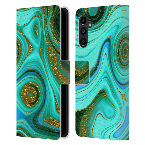 UtArt Malachite Emerald Liquid Gem Leather Book Wallet Case Cover For Samsung Galaxy A13 5G (2021)