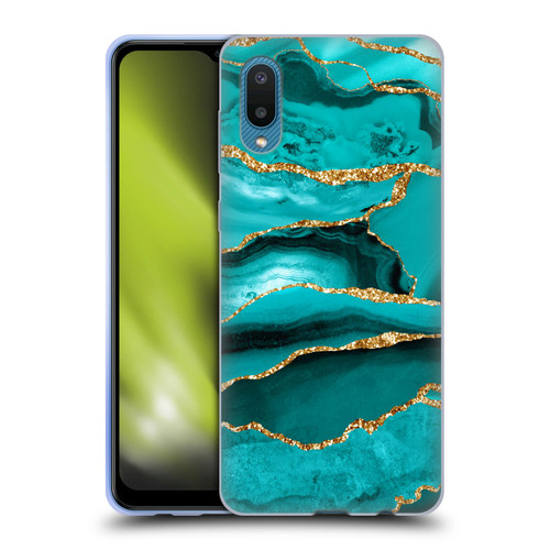 UtArt Malachite Emerald Aquamarine Gold Waves Soft Gel Case for Samsung Galaxy A02/M02 (2021)