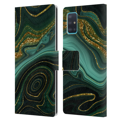 UtArt Malachite Emerald Gilded Teal Leather Book Wallet Case Cover For Samsung Galaxy A51 (2019)