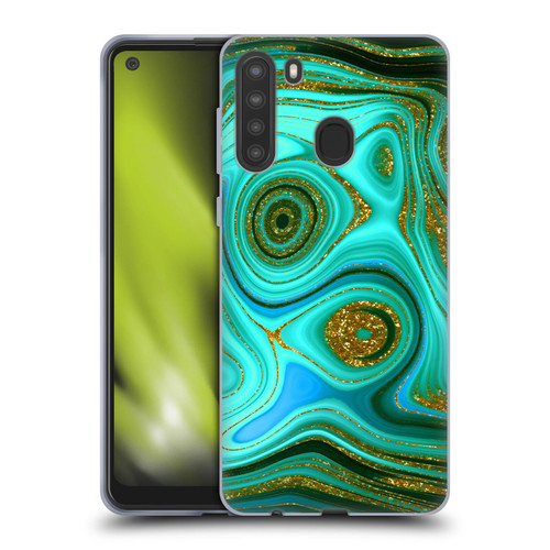 UtArt Malachite Emerald Liquid Gem Soft Gel Case for Samsung Galaxy A21 (2020)