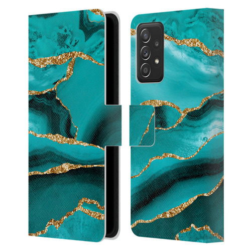 UtArt Malachite Emerald Aquamarine Gold Waves Leather Book Wallet Case Cover For Samsung Galaxy A53 5G (2022)