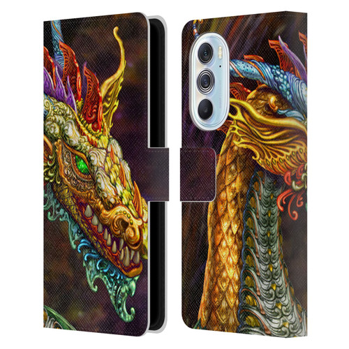 Myles Pinkney Mythical Silver Dragon Leather Book Wallet Case Cover For Motorola Edge X30