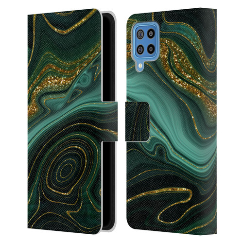 UtArt Malachite Emerald Gilded Teal Leather Book Wallet Case Cover For Samsung Galaxy F22 (2021)