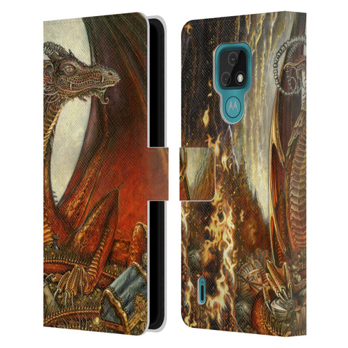 Myles Pinkney Mythical Treasure Dragon Leather Book Wallet Case Cover For Motorola Moto E7