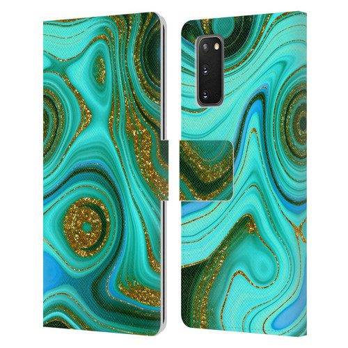 UtArt Malachite Emerald Liquid Gem Leather Book Wallet Case Cover For Samsung Galaxy S20 / S20 5G