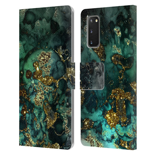 UtArt Malachite Emerald Gold And Seafoam Green Leather Book Wallet Case Cover For Samsung Galaxy S20 / S20 5G