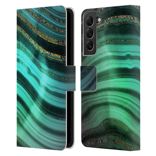 UtArt Malachite Emerald Glitter Gradient Leather Book Wallet Case Cover For Samsung Galaxy S22+ 5G
