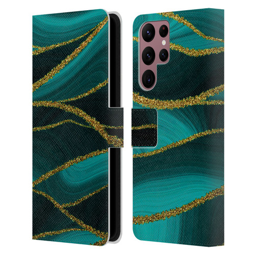 UtArt Malachite Emerald Turquoise Shimmers Leather Book Wallet Case Cover For Samsung Galaxy S22 Ultra 5G